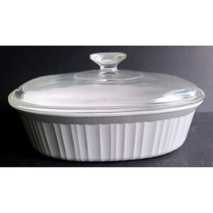 Corning Ware French White 2.5 Quart Oval Casserole Dish F-2-B w/ Pyrex Glass Lid